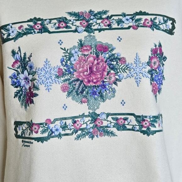 Jerzees Womens Floral Sweatshirt Size Small Retro Sleeve Accent Grandmacore - Picture 2 of 6